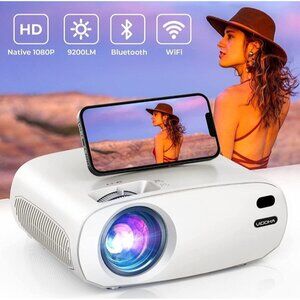 Native 1080P Home Projector VIDOKA WiFi Bluetooth Projector- LED 9200L, White